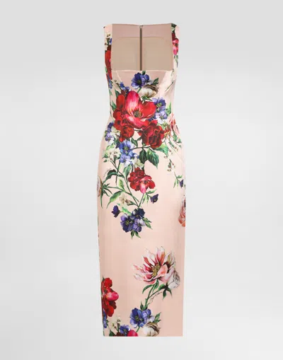 Dolce & Gabbana Flower Print Satin Sheath Longuette Dress In Print