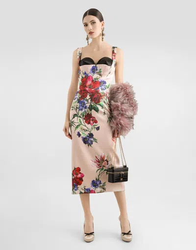 Dolce & Gabbana Flower Print Satin Sheath Longuette Dress In Print