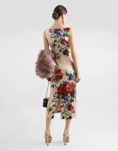 Dolce & Gabbana Flower Print Satin Sheath Longuette Dress In Print