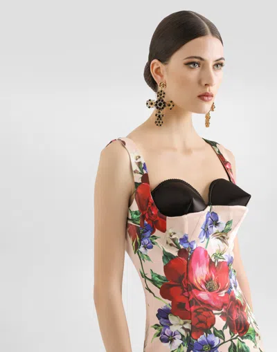Dolce & Gabbana Flower Print Satin Sheath Longuette Dress In Print