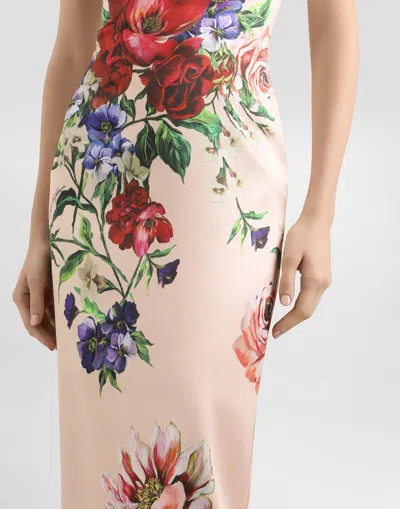 Dolce & Gabbana Flower Print Satin Sheath Longuette Dress In Print