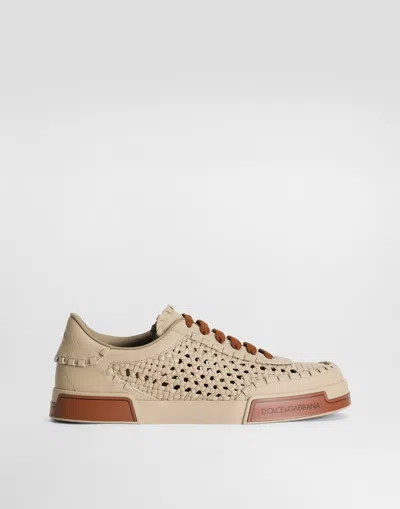 Dolce & Gabbana Cappuccino Leather Portofino Sneakers In Brown