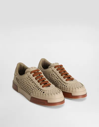 Dolce & Gabbana Cappuccino Leather Portofino Sneakers In Brown
