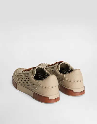 Dolce & Gabbana Cappuccino Leather Portofino Sneakers In Brown