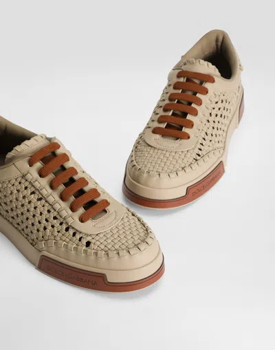 Dolce & Gabbana Cappuccino Leather Portofino Sneakers In Brown