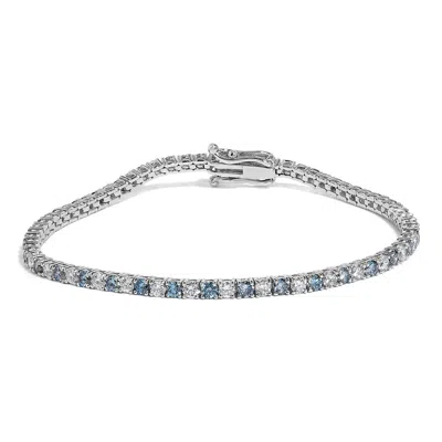 Haus Of Brilliance 14k White Gold 4.0 Cttw Alternating White And Blue Lab Grown Diamond Tennis Bracelet In White