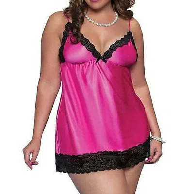 Seven 'til Midnight Enchanting Chemise & Thong Set In Hot Pink In Pink