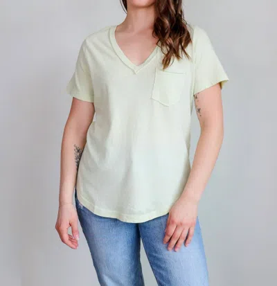 Michael Stars Hayden Raw Edge Pocket Tee In Celery In Multi