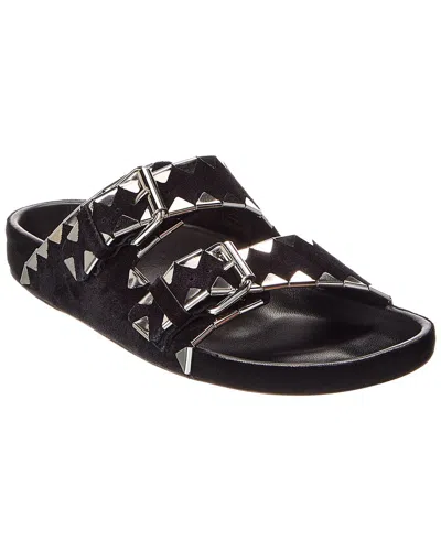 Isabel Marant Lennyo Flat Leather Sandals With Metal Accents In Black
