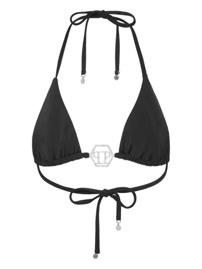 Philipp Plein Swimwear Top Triangle Bra Crystal Hexagon In Black