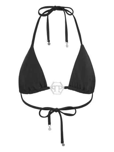 Philipp Plein Swimwear Top Triangle Bra Crystal Hexagon In Black