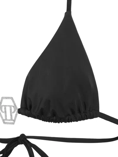 Philipp Plein Swimwear Top Triangle Bra Crystal Hexagon In Black
