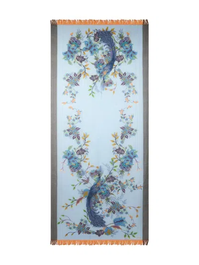 孔雀印花羊毛围巾