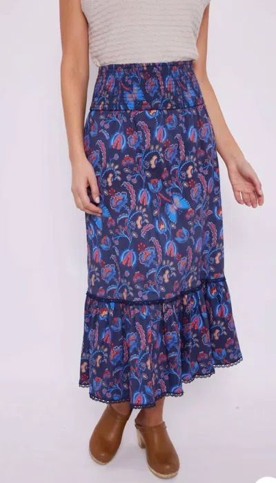Sail To Sable Smocked Waist Print Skirt In Aztec Floral In Blue
