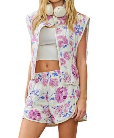 Illa Illa Darla Quilted Escalloped Edge Vest & Short Set In Off-white In White