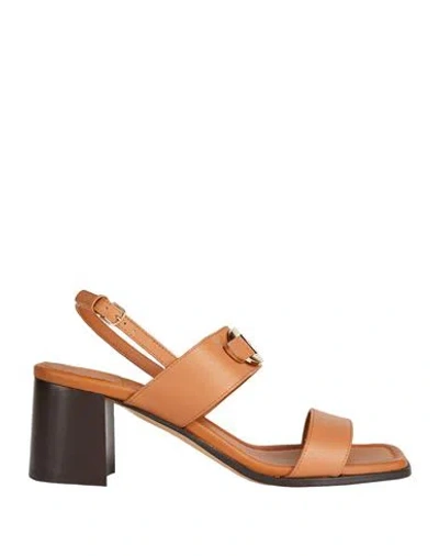 Ferragamo Gancini Logo Calfskin Slingback Sandals With A Block Heel In Brown