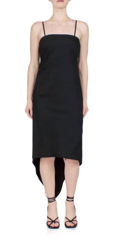 Helmut Lang Scarf Hem Wool Midi Dress In Black