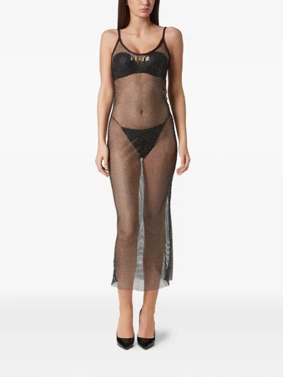 Philipp Plein Long Dress Charms Crystal In Black