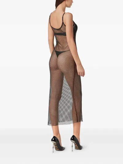 Philipp Plein Long Dress Charms Crystal In Black