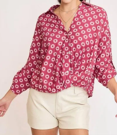 Umgee V-neck Twist Wrap Printed Blouse In Magenta In Pink