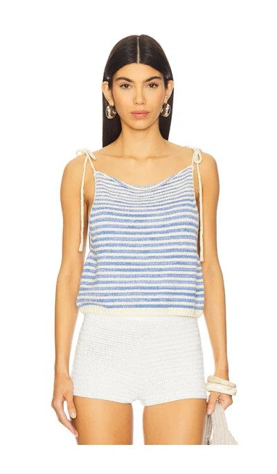 Free People Claire Stripe Knit Crop Camisole In Blue