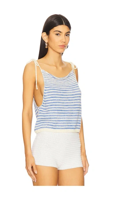 Free People Claire Stripe Knit Crop Camisole In Blue