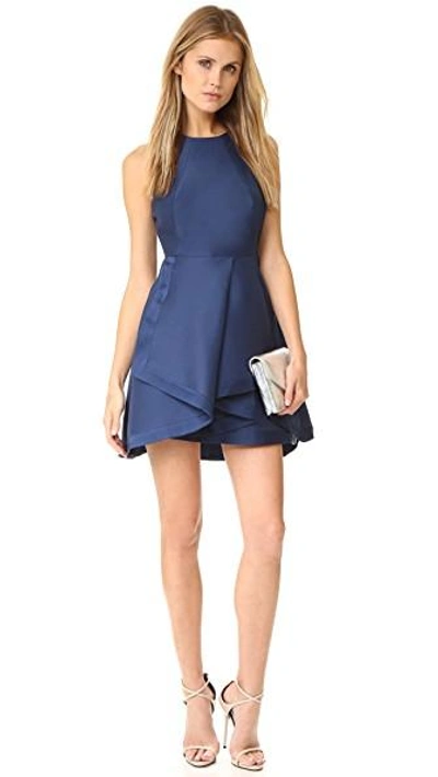 Shop Halston Heritage High Neck Structured Dress In Navy