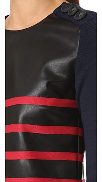 Shop Cedric Charlier Stripe Leather Dress In Black/red