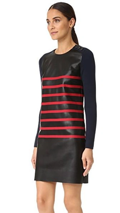 Shop Cedric Charlier Stripe Leather Dress In Black/red