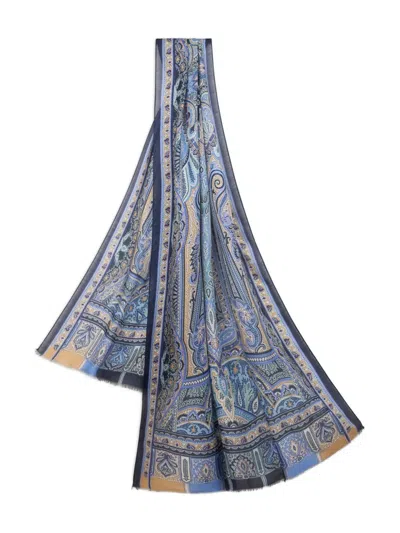 Etro Patterned Cashmere Scarf In Blue