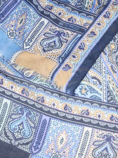 Etro Patterned Cashmere Scarf In Blue