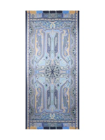 Etro Patterned Cashmere Scarf In Blue