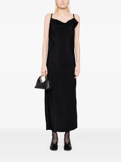 Recto Black Drapery Neckline Slip Midi Dress