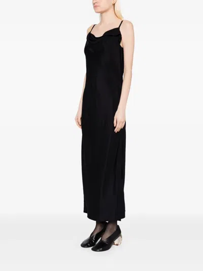 Recto Black Drapery Neckline Slip Midi Dress