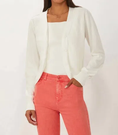 Ecru Curved Placket Printed Cardigan In White In White