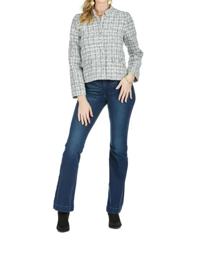 Jade Stand Collar Crop Jacket In Silver Tweed  In Multi