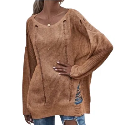 Kara And Kate Distressed Sweater In Tan In Multi