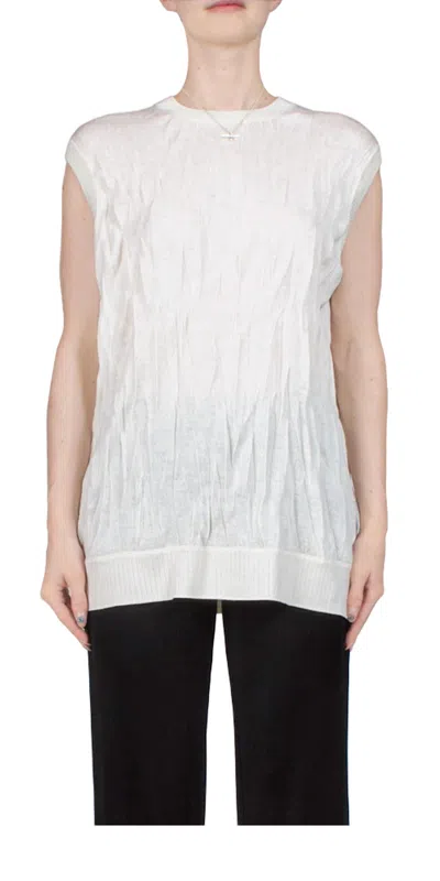 Helmut Lang Unisex - Sleeveless Crushed Knit Top In Ivory In Multi
