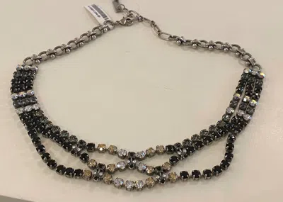 Mariana Antiqued Silver Extra Fancy Three Strand Crystal Necklace In Elegant Black And Gray In Multi