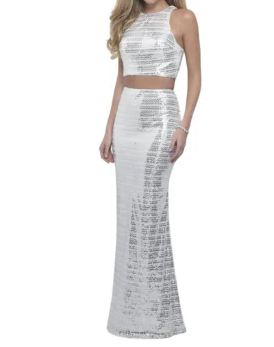 Blush Prom Novelty Sequin Two Piece Gown In White/silver In Multi