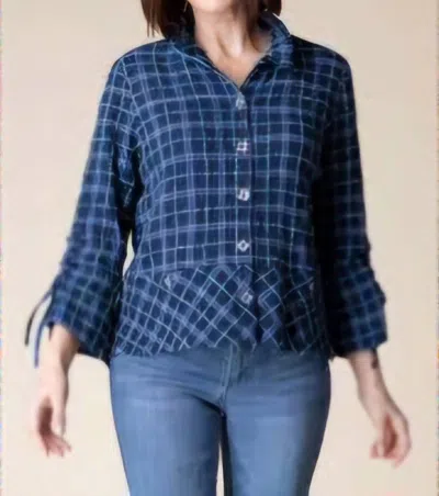 Habitat Windowpane Ruched Sleeve Jacket In Navy In Blue