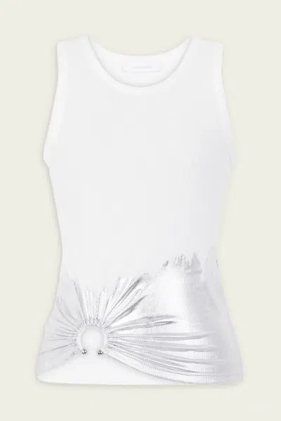 Rabanne Sleeveless Coast Tank Top With Silver Foil And Piercing Details In White