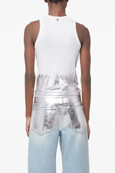 Rabanne Sleeveless Coast Tank Top With Silver Foil And Piercing Details In White
