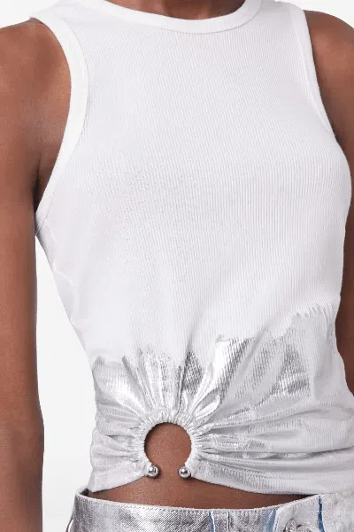 Rabanne Sleeveless Coast Tank Top With Silver Foil And Piercing Details In White