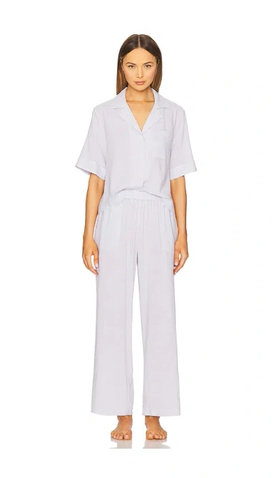 Eberjey Nautico Relaxed Short Sleeve Pant Pj Set In White & Peppercorn