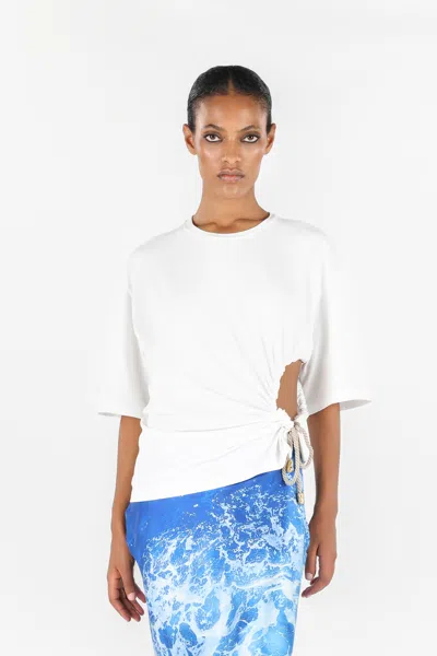 Roberto Cavalli T-shirt Mit Wall-print Und Knoten In White