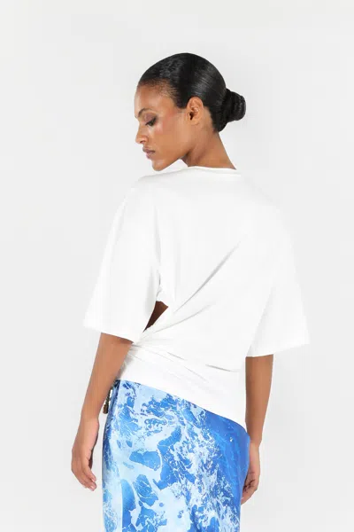 Roberto Cavalli T-shirt Mit Wall-print Und Knoten In White