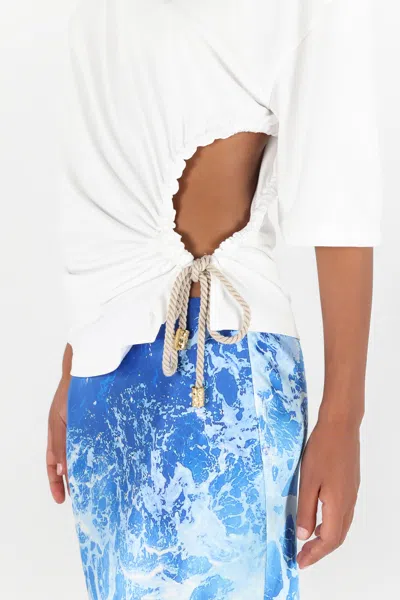 Roberto Cavalli T-shirt Mit Wall-print Und Knoten In White