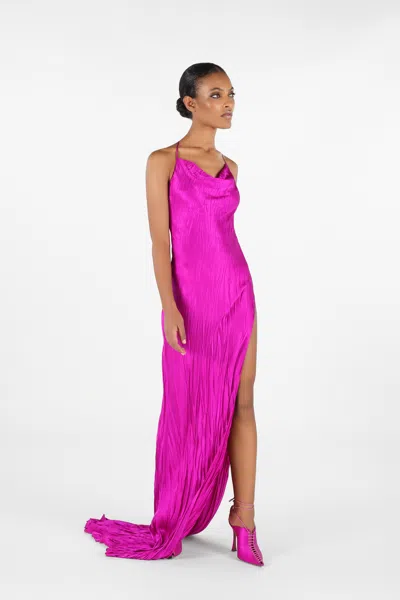 Roberto Cavalli Langes Kleid Aus Knitterseide In Fuchsia