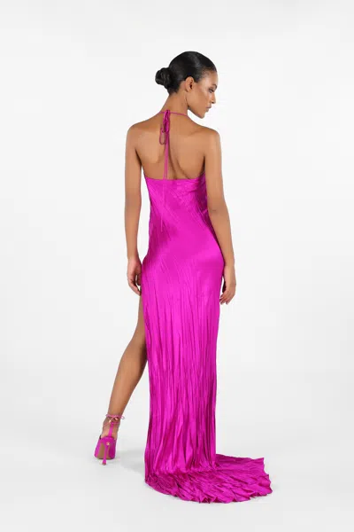 Roberto Cavalli Langes Kleid Aus Knitterseide In Fuchsia